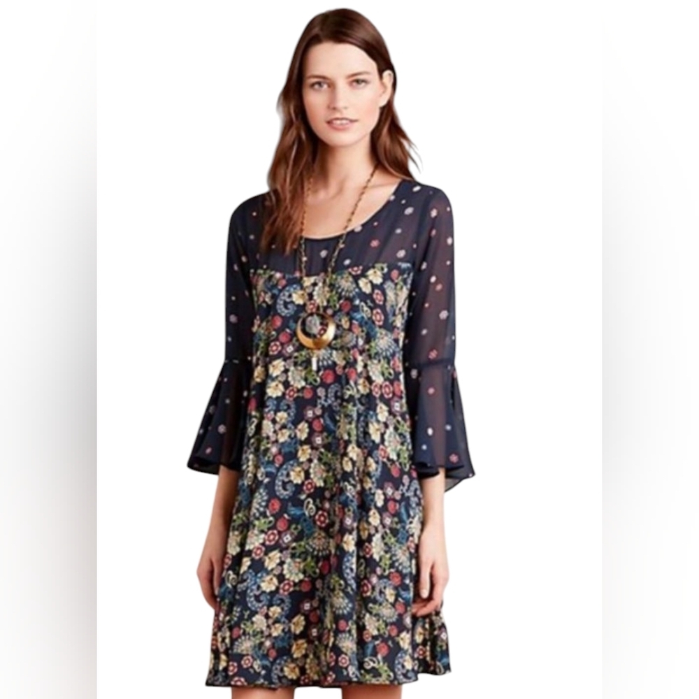 Anthropologie Paper Crown‎ Women's Endora Swing Bohemian Flutter Sleeve Dress S
